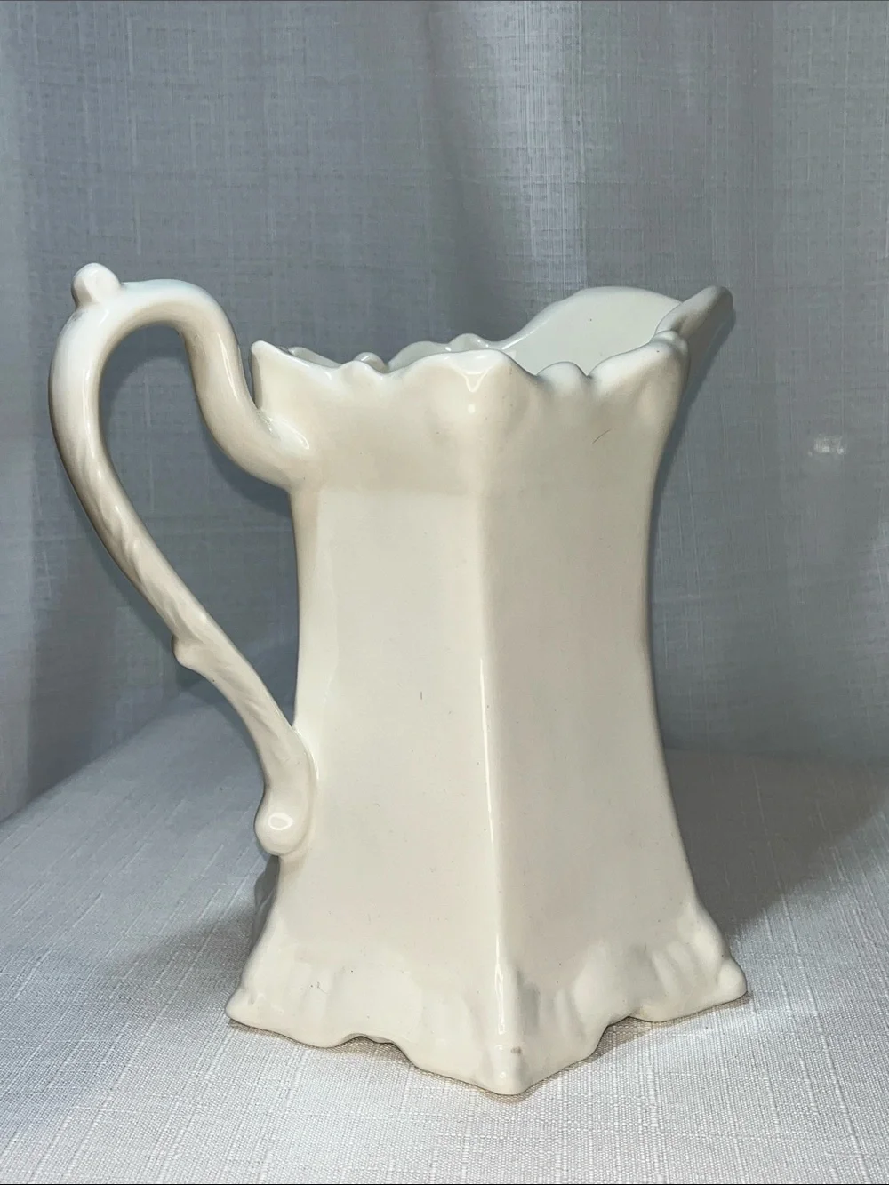Handmade Signed White Pottery Pitcher Vase Rustic Farmhouse Creamer 8” Ceramic